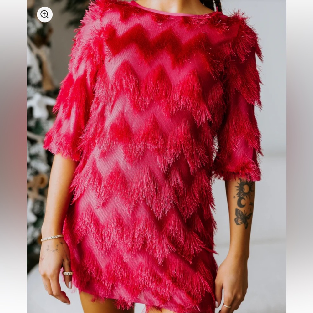 Fuchsia Pink chevron fringe dress